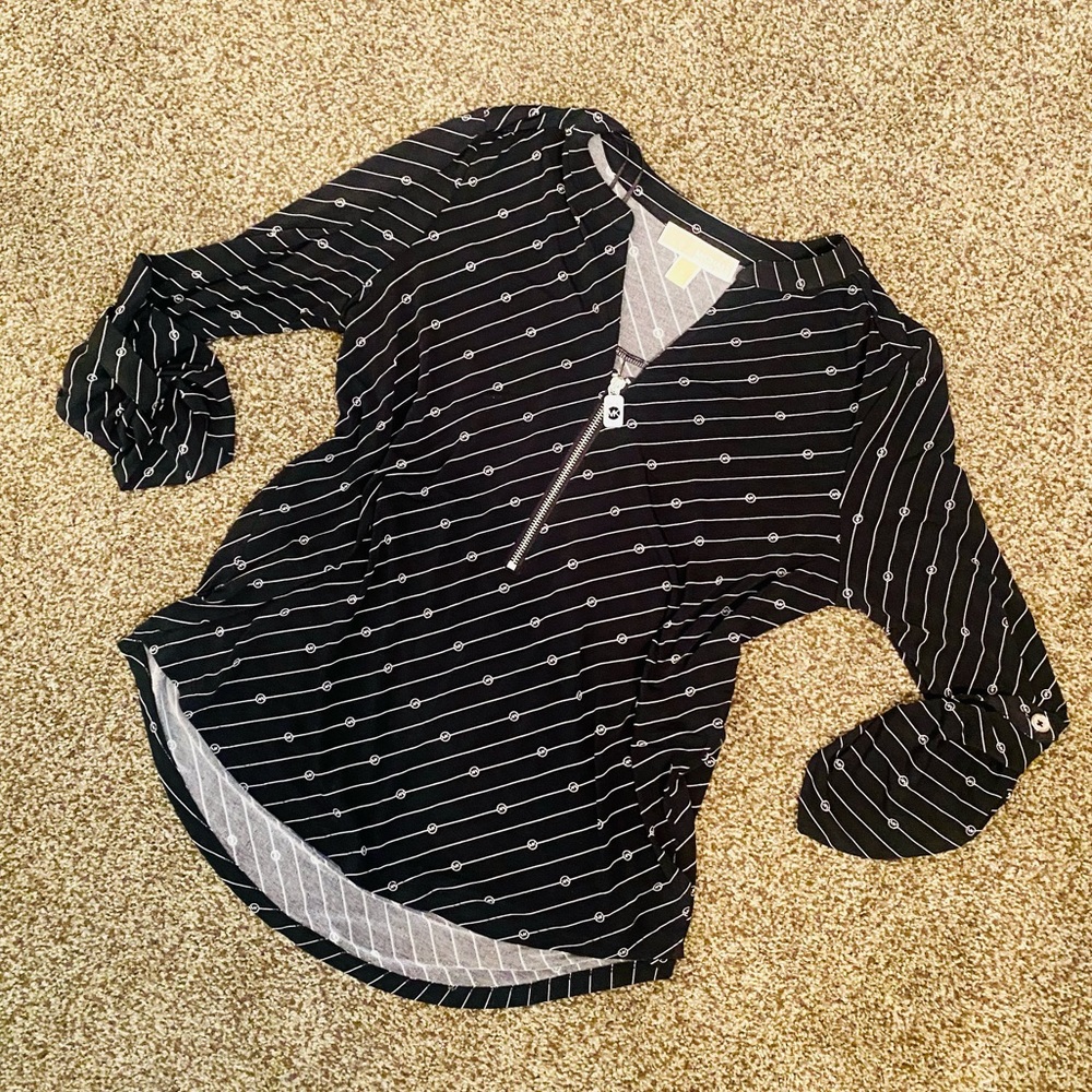 EUC Michael Kors Crepe Jersey V-Neck Zip Front Long Sleeve Top